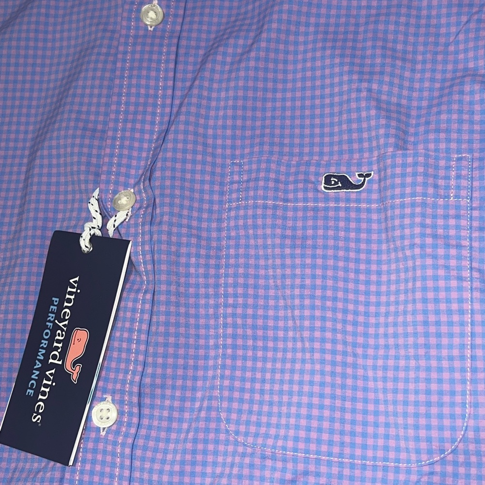 Vineyard Vines Purple and Pink Gingham Performance Button-Down Shirt - Picture 2 of 11